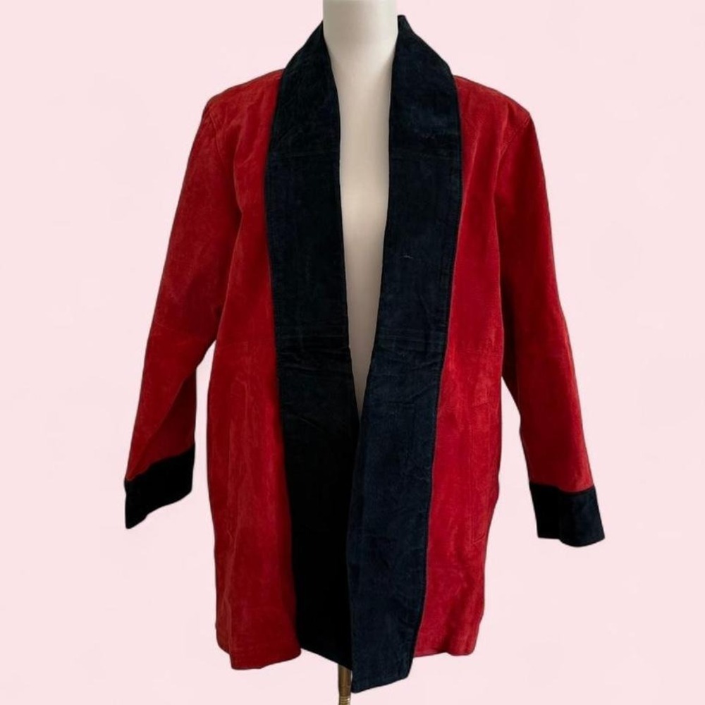Vintage Atlantic Beach red suede jacket with‎ navy suede trim large